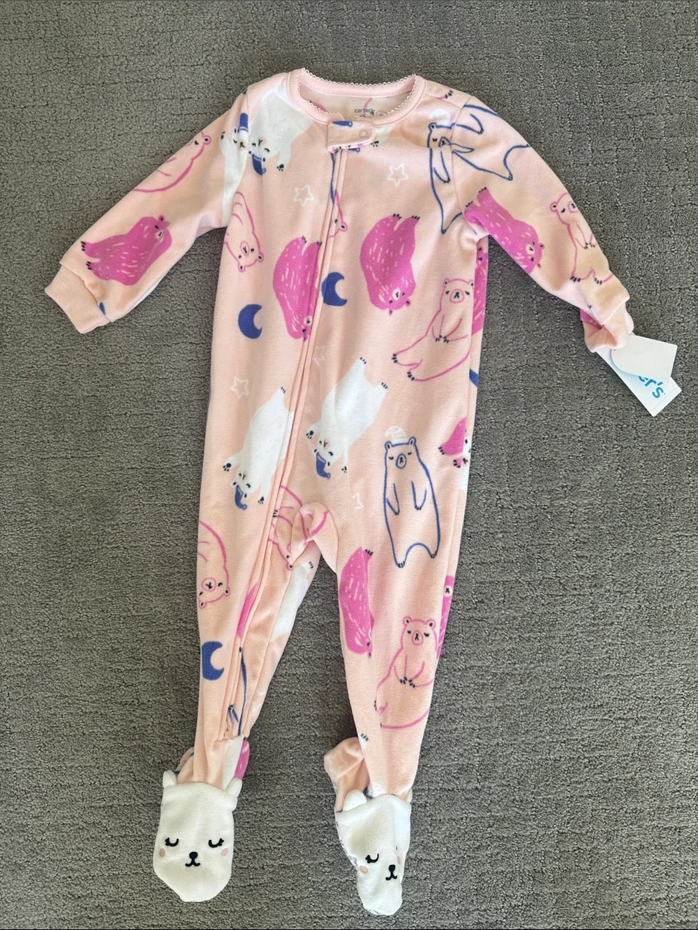 Carter's Pink & Blue Bear-Print Fleece One-Piece Footie